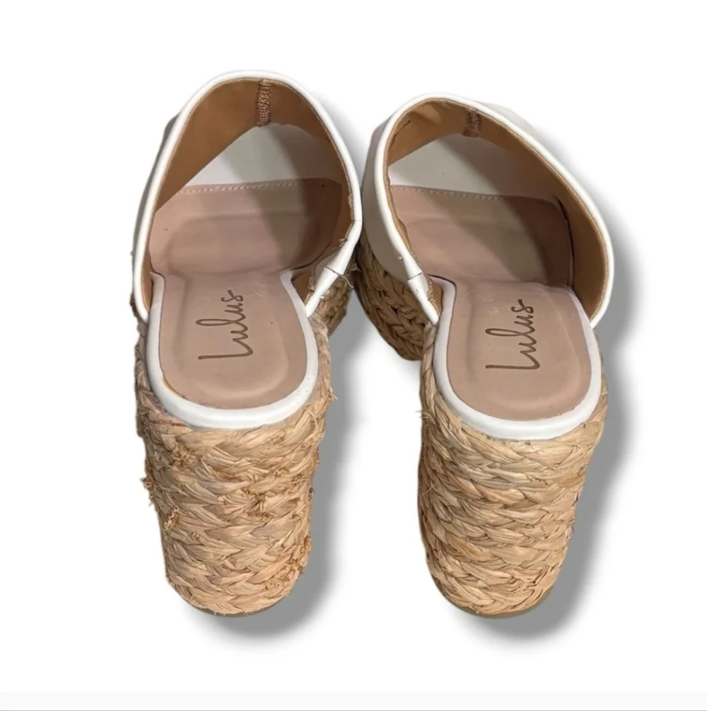 LULUS Ervyn White Raffia Platform Slide Sandals
